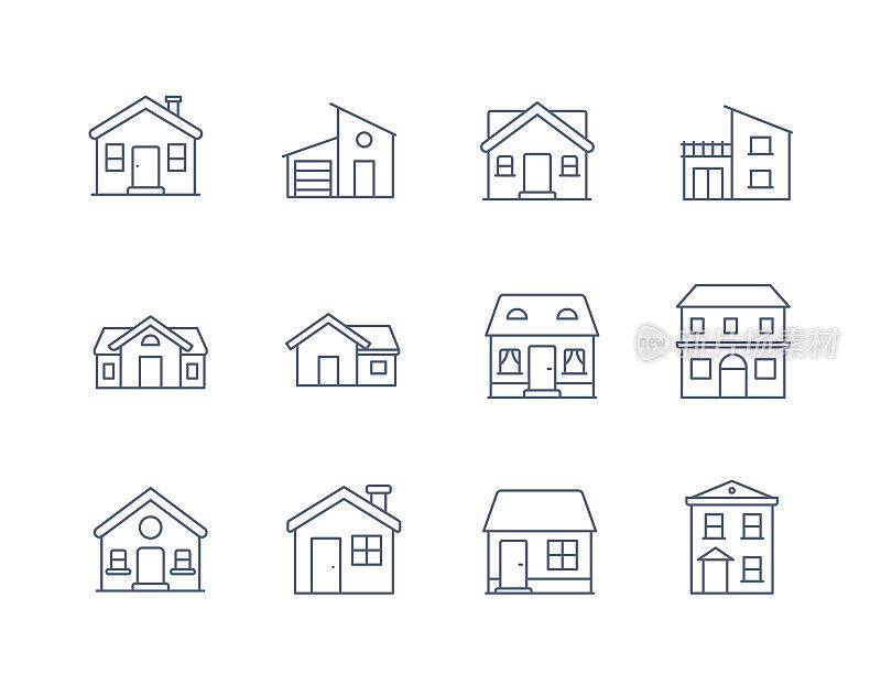 房子线图标矢量/ Home图标/建筑房子-矢量细线图标
